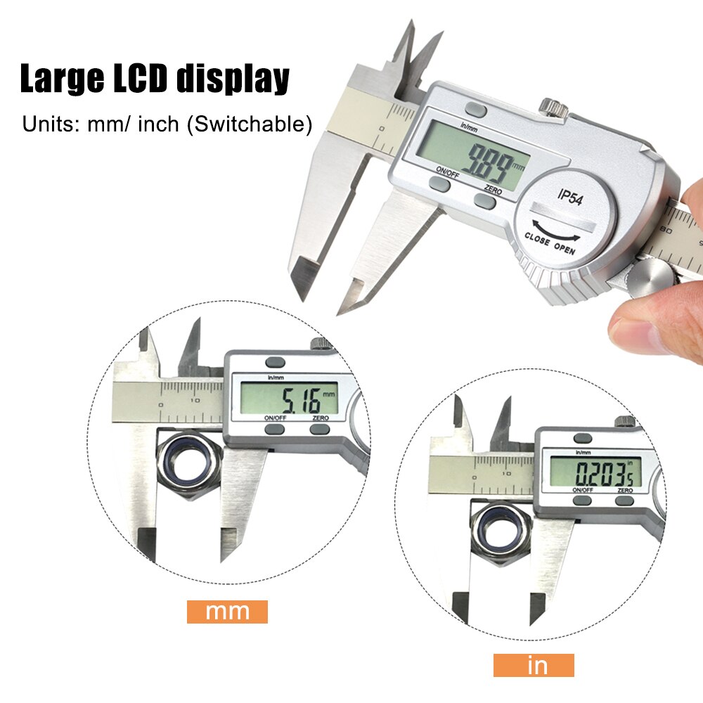 KKMOON 0-12Inch 100mm/150mm/200mm/300mm Measuring Tool Stainless Steel Caliper Digital Vernier Caliper