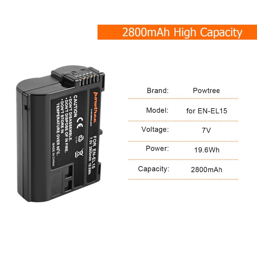 2800mAh EN-EL15 Batterie + Chargeur Pour Nikon D850 D7500 D7000 D7100 D7200 D800 D800E D810 D810A D750 D600 D610 Appareil Photo REFLEX Numérique