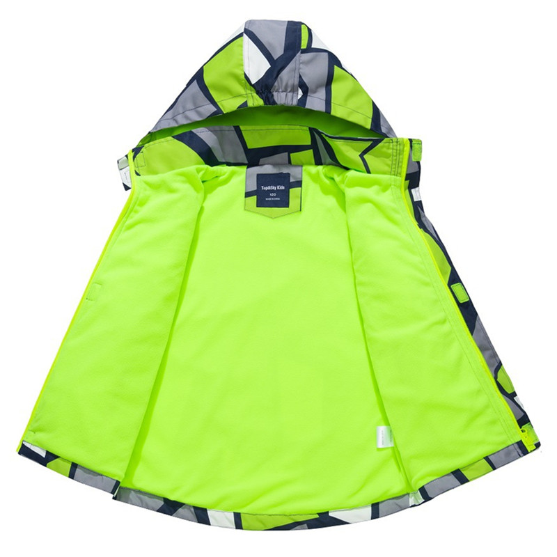 Jongens Outdoor Jas Vest Gedrukt Waterdichte Capuchon Rits Shirt Plus Fluwelen Warme Jas Lange Mouw Lijn Jas