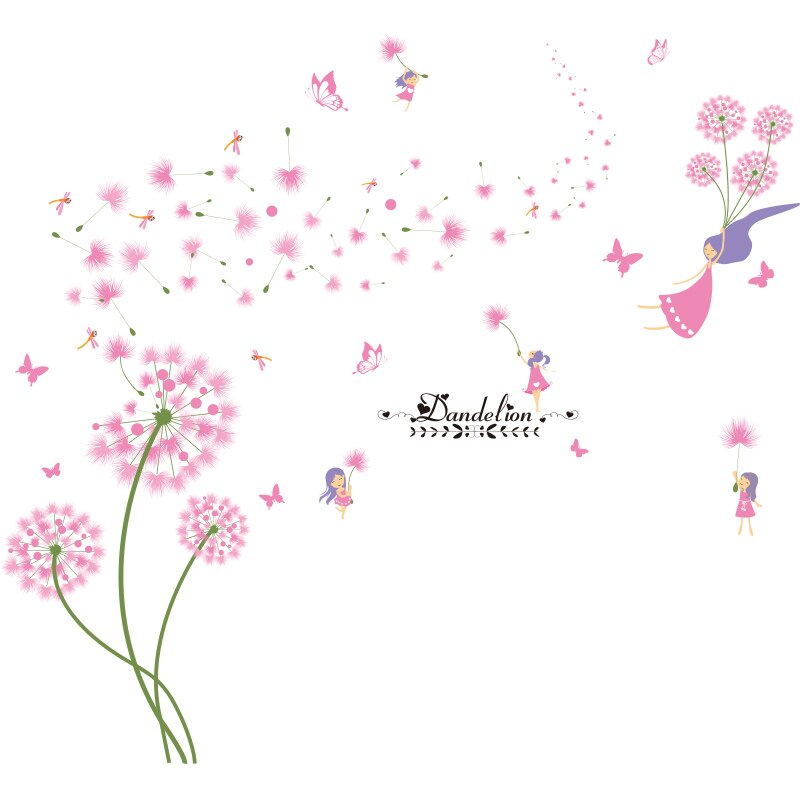 [shijuekongjian] tegneserie pige danser wallstickers gør-det-selv mælkebøtte blomster vægklistermærker til børneværelse baby soveværelse boligindretning