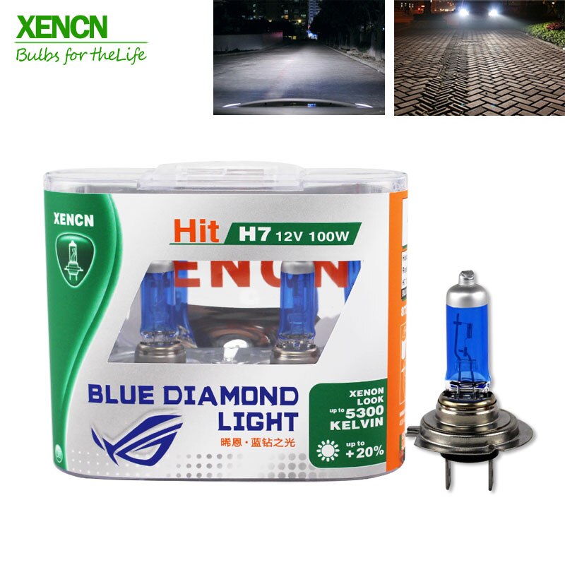 Xencn  h7 12v 100w 5300k blå diamant lys off road brug bil forlygte høj effekt uv filter halogen super hvid forlygte 2 pos