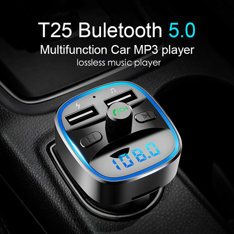 Bluetooth 5.0 Fm-zender Draadloze Bluetooth Carkit Auto MP3 Speler Unieke Scherm Aux Modulator Handenvrij Fast Charger