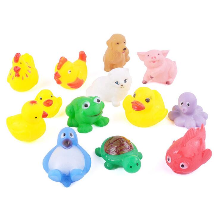 13 Pcs Cute Animals Swimming Water Toys Colorful Soft Rubber Float Squeeze Sound Squeaky Bathing Toy For Baby Bath Toys