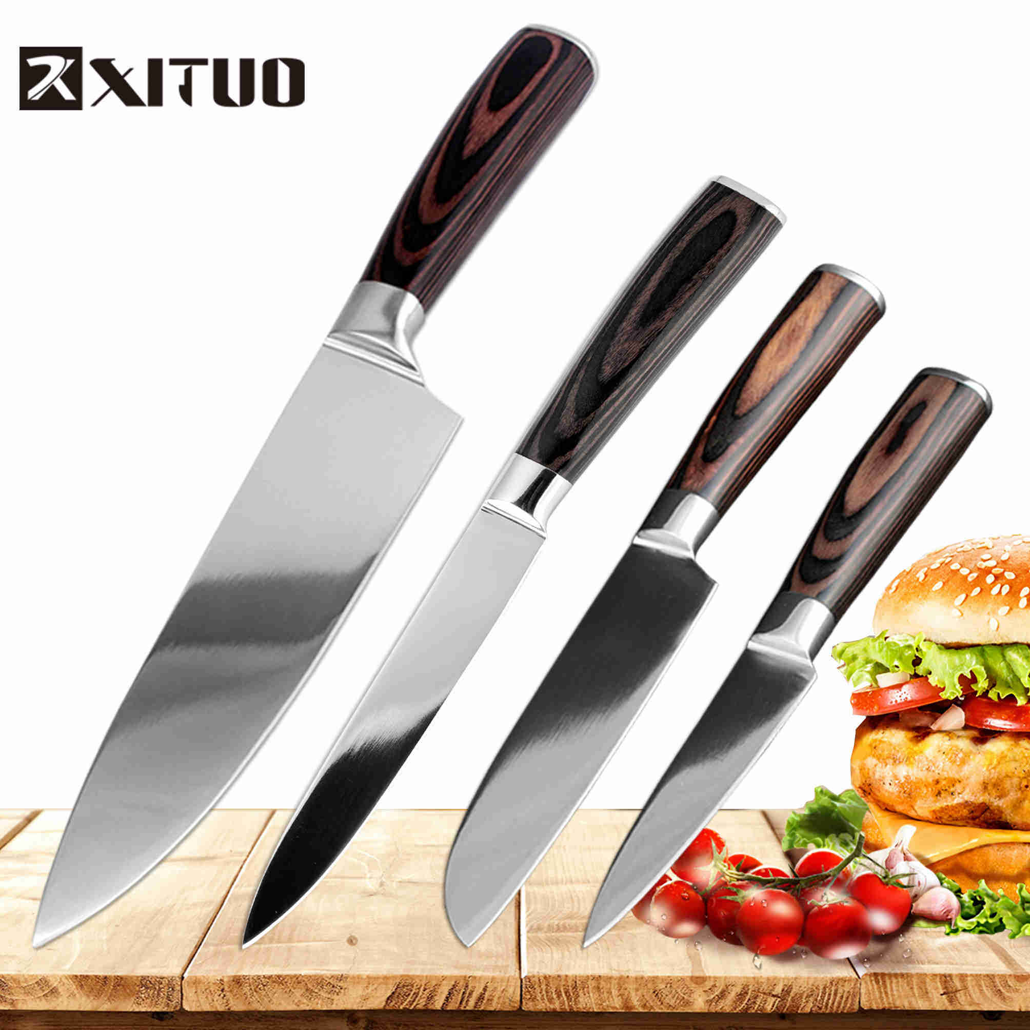 Xituo 7 " +8 " tommer santoku køkkenkniv japansk stålblad barberkniv skarpt højkulstof rustfrit stål skåret kokkens madlavningsværktøj: 4 stk sæt b
