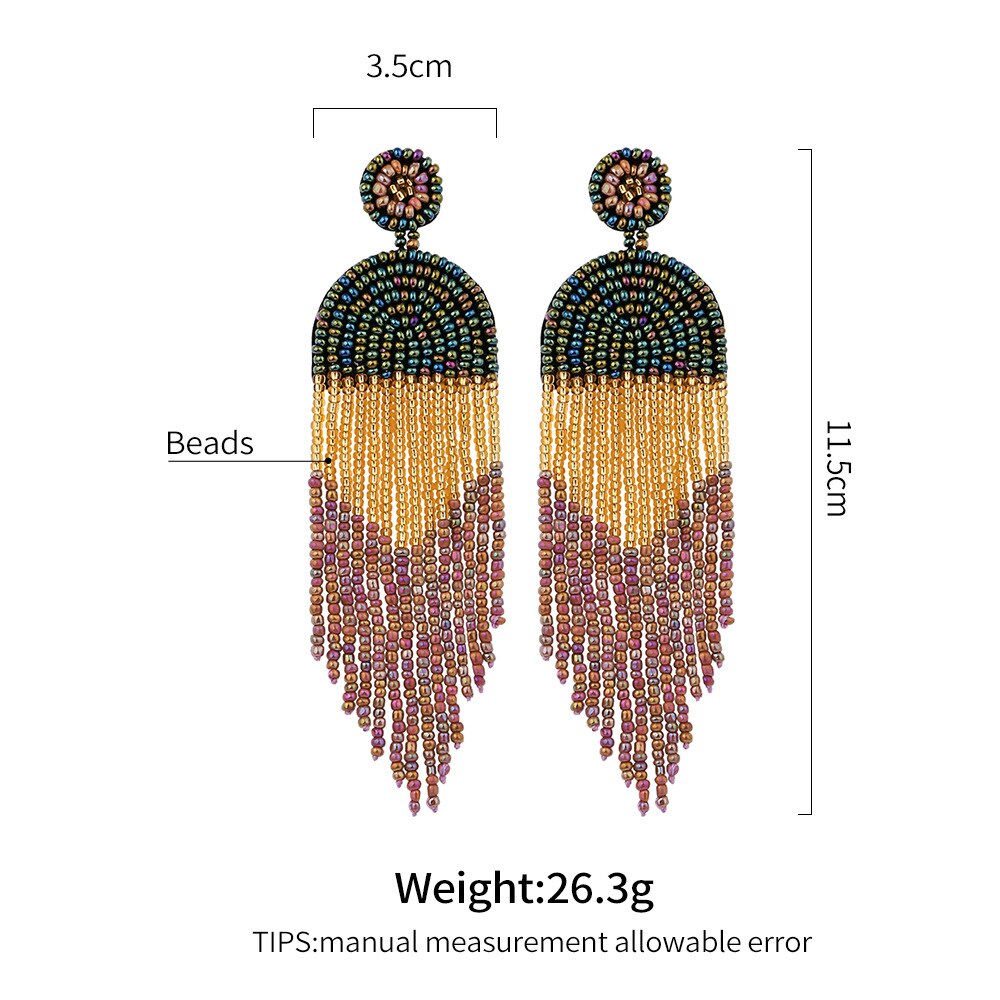 Pendientes bohemios hechos a mano con cuentas de arroz de colores, aretes con borlas, creativa, estilo étnico, pendientes con características para mujer