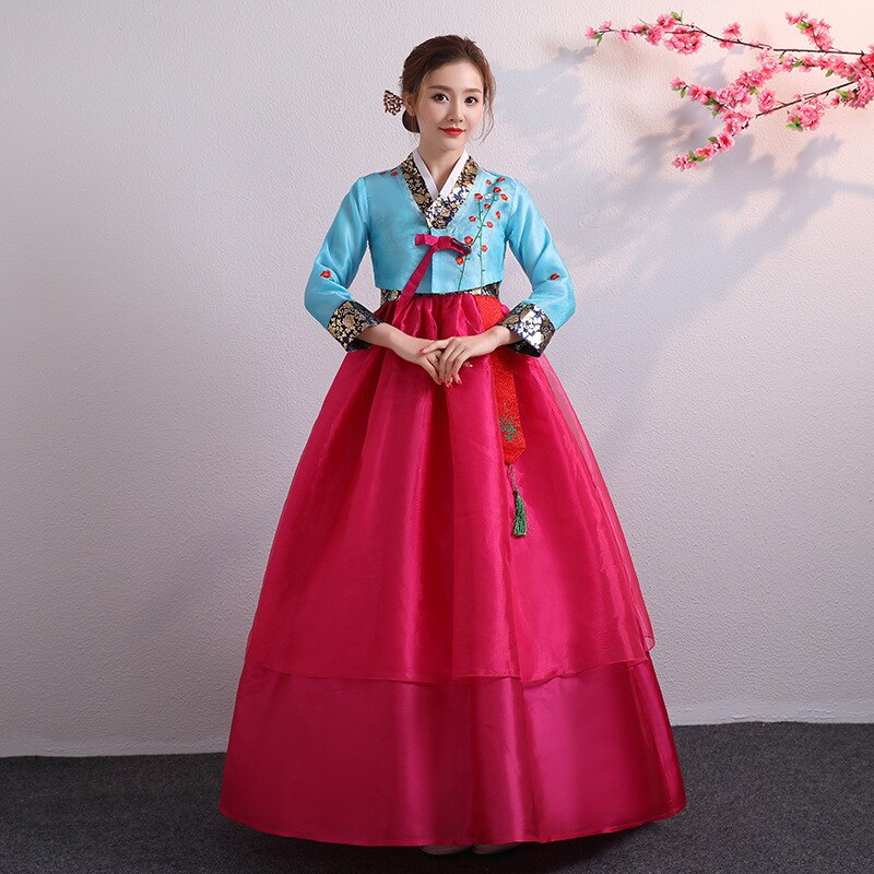 Vestido tradicional coreano para mujer, para chica, corte asiático, Princesa, escenario, actuación, Hada, Hanbok, conjunto de falda superior: Color4 / S