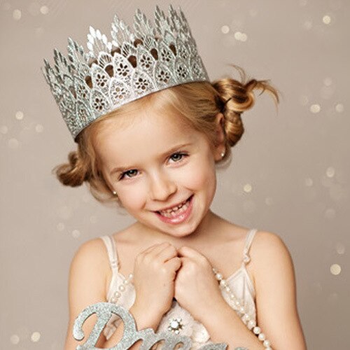 2020New Children's Hair Ornaments Golden Crown Hair Hoop Girl Full Moon Photo Props Parent-child Wedding Birthday Hair Clip: White