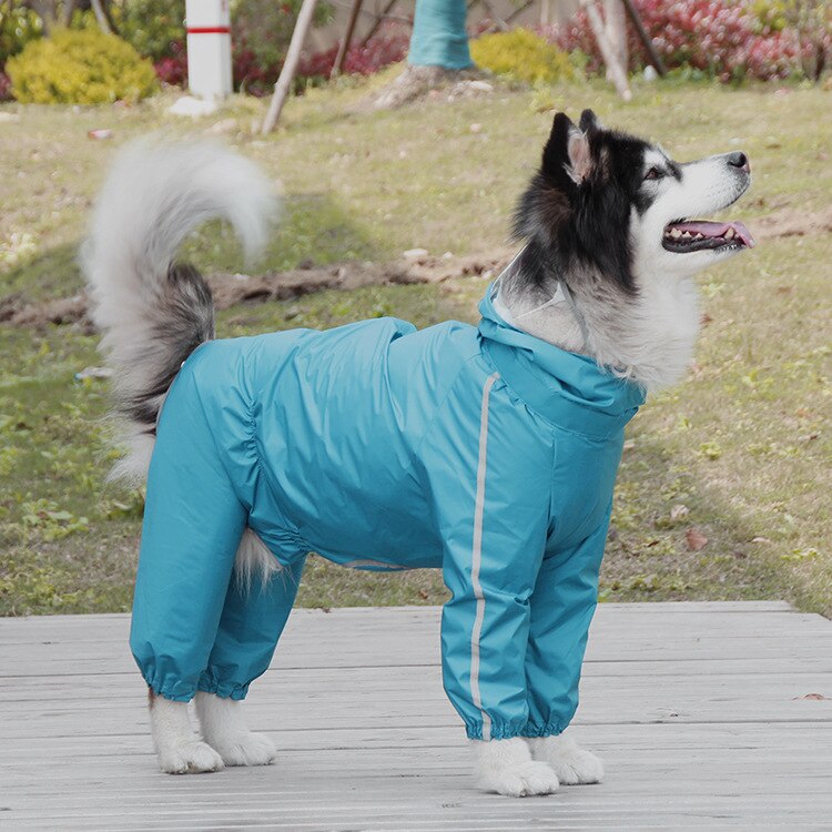 Chubasquero reflectante para perro, ropa impermeable con cremallera, mono de cuello alto con capucha para perros pequeños y grandes, mono de lluvia para Labrador: lake blue / 10XL