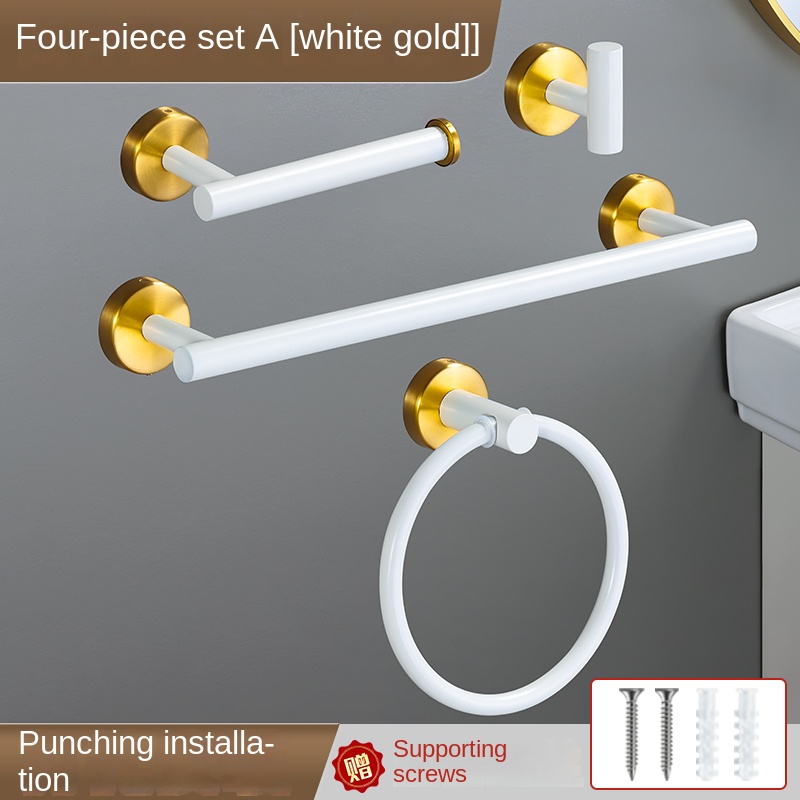 White Bathroom Hardware Set Accessories Stainless Steel Towel Rack Towel Ring Toilet Paper Holder Hook Bathroom Organizer Set: plum