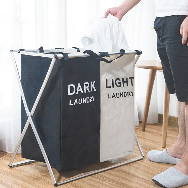 Environment Laundry Basket Two Grids Dirty Clothes Storage Basket Organizer Basket Collapsible Waterproof Folding Large Laundry