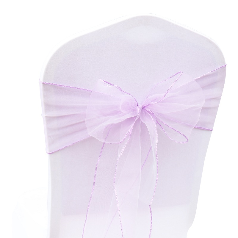 50 st/lot skirt band organza bröllopsdekorationer stol skärp skärp knut stolsöverdrag rosett band slipsar stolar dekoration tillbehör: Lavendel-