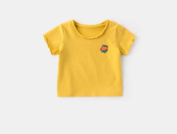 Hoge Quanlity Zomer Kids Meisjes T-shirt Print Korte Mouw Baby Meisjes T-Shirts Katoen Kinderen T-shirt O-hals Tee Tops Kleding: Yellow / 100