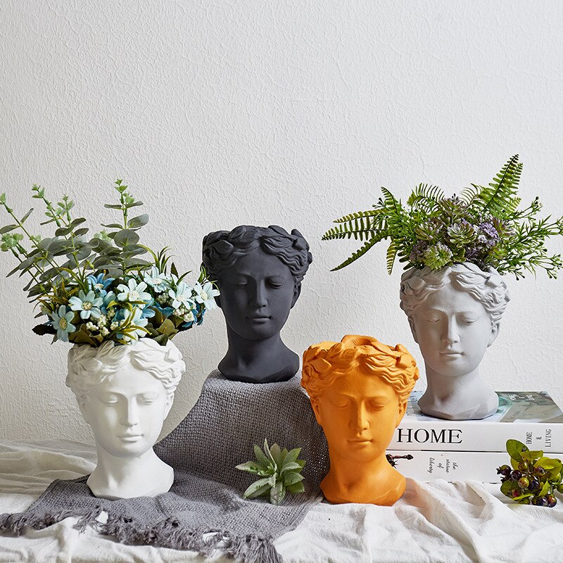 Græsk urtepotte gudinde blomsterpotter hoved retro venus vase boligindretning tilbehør ornament hjem indretning bordplade dekorativ