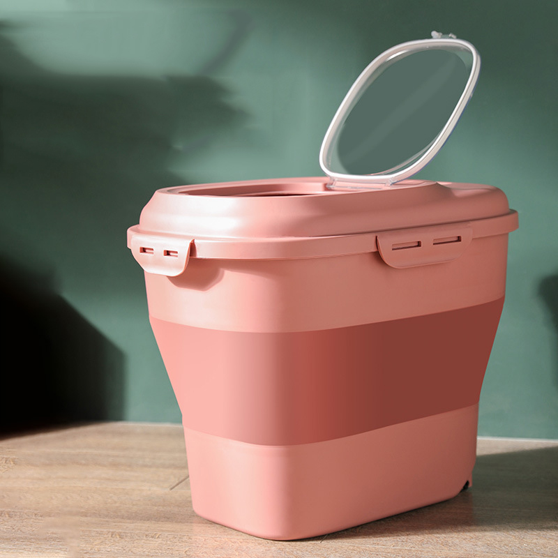 Contenedores plegables de almacenamiento de alimentos para mascotas, cubo sellado de gran capacidad, hermético, para perros y gatos, suministros para mascotas