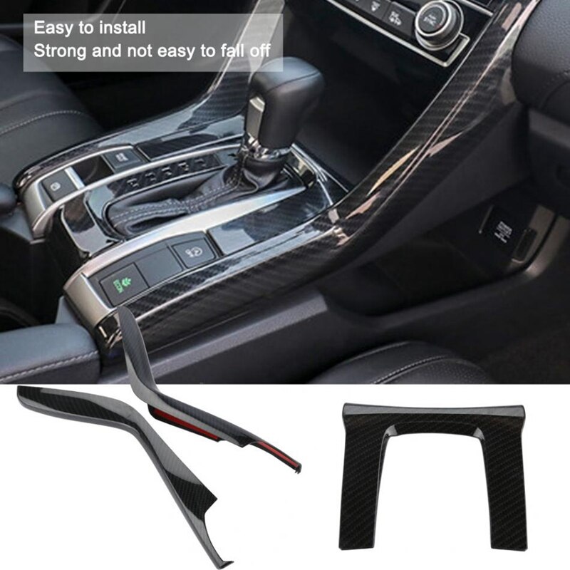 3Pcs Car Interior Gear Box Console Panel Frame Cover Trim Sequin Decoration Car Accessories for Honda Civic 10Th 16-17