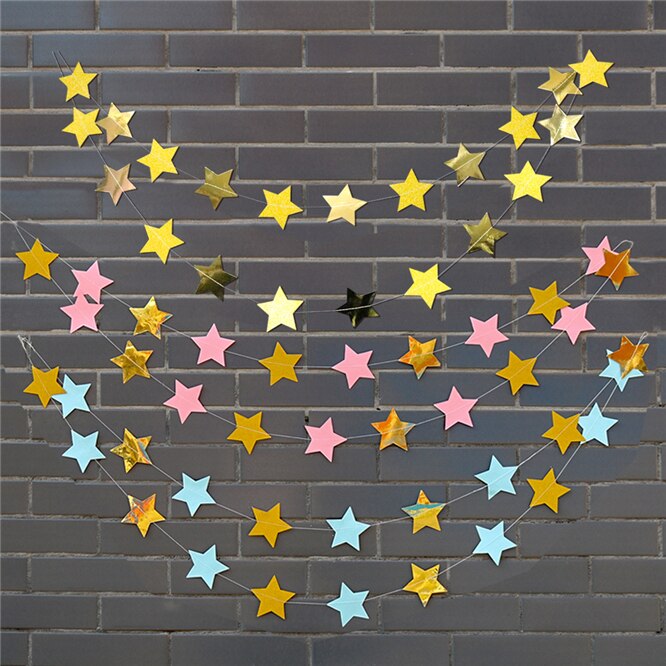 Guirlandes en forme d&#39;étoile de 4M, 2 pièces, banderole en papier doré, fournitures de décoration pour fête d&#39;anniversaire, mariage, fête prénatale