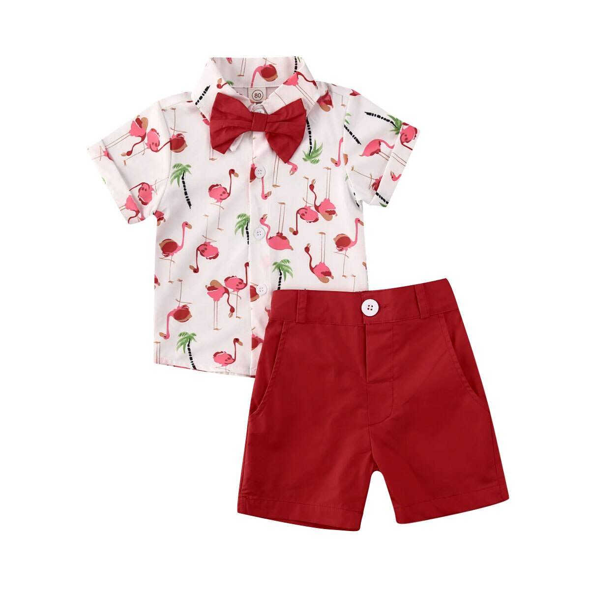 Baby sommer tøj småbørn børn baby dreng flamingo tøj kortærmet skjorte toppe shorts bukser 2 stk outfits: Rød / 4t