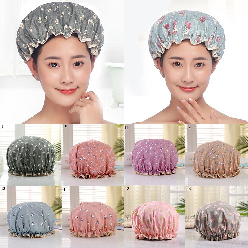 Shower Cap Bathing Waterproof Cap Cute print Daisy Flamingo Anti-smoke Cap Comfortable Bath Hats Bathroom Accessories Hair Cover