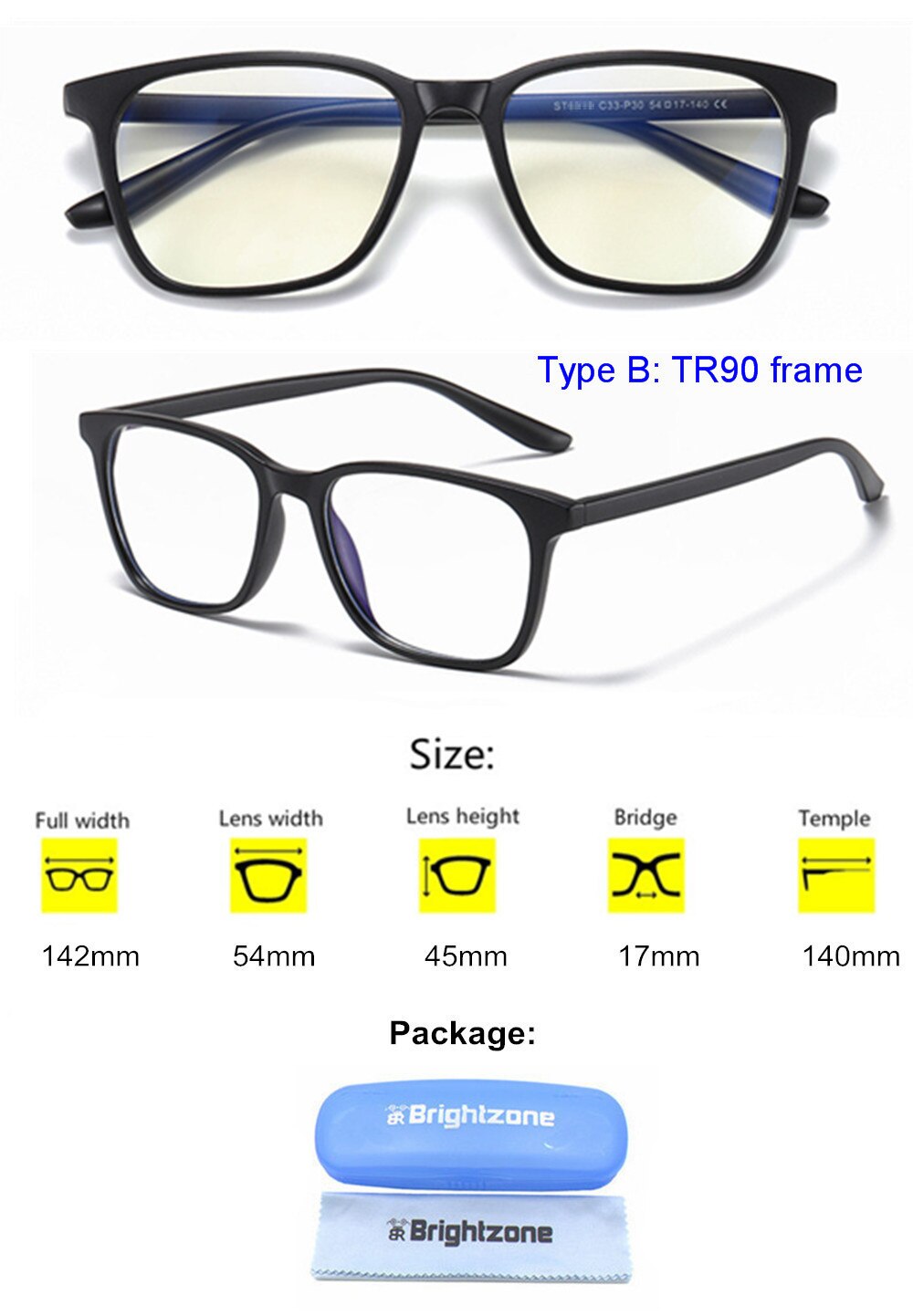 Blokujące niebieskie światło filtr blokujący zmniejsza cyfrowe zmęczenie oczu wyczyść regularne gry komputerowe SleepingBetter okulary popraw komfort: TR90 Matteblack C1