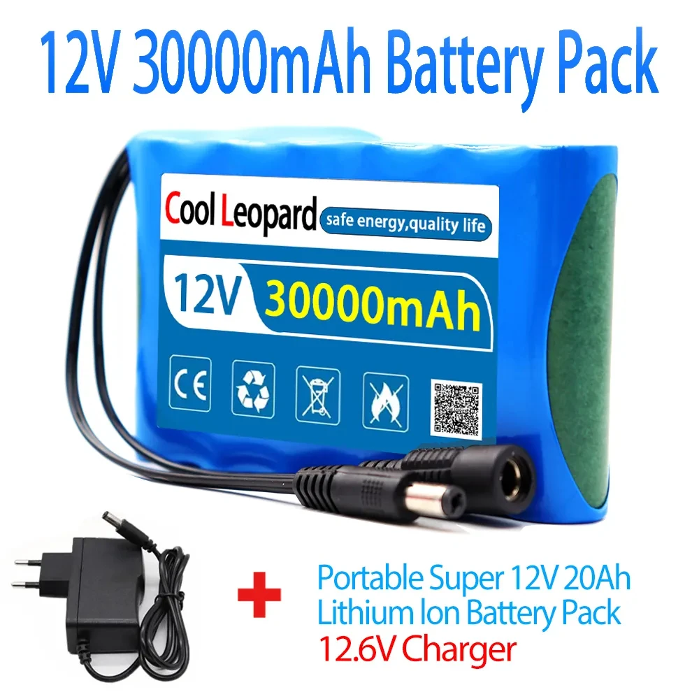 Original Portable 12V Battery,20000mAh 30000mAh 50000mAh Rechargeable Lithium-ion 18650 Battery Pack, DC 12.6V Charger: GRAY