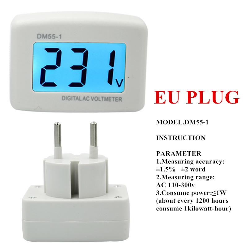 DM55-1 AC 80-300V Voltage Meter Plug Volt Meter LCD Digital display Voltmeter Testers 15%