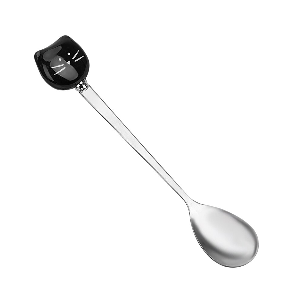 Cuchara de cerámica para helado de gato, herramienta de cocina, cubiertos, cuchara de café de acero inoxidable