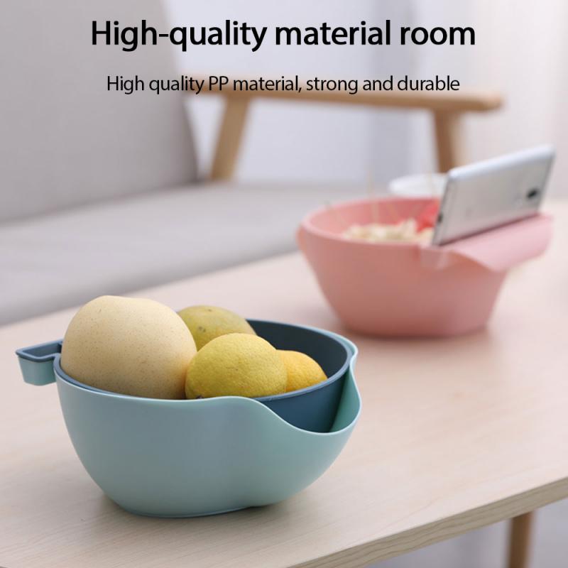 Kitchen Double-layer Plastic Sealed Fresh-keeping Box Draining Vegetables Blue Fruit Basket Vegetable Washing Basket
