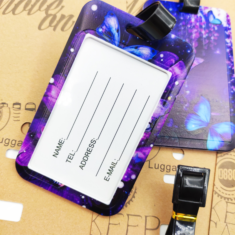 Etiqueta de equipaje de mariposa para mujer, etiqueta de equipaje de viaje para niñas, soporte de dirección de identificación, equipaje de embarque, billete de maleta portátil