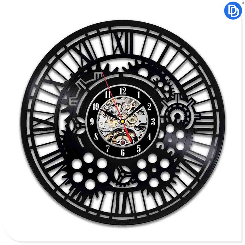 Steampunk klok uil monteur tandwielen vinyl wandklok retro gotische vintage decoratie