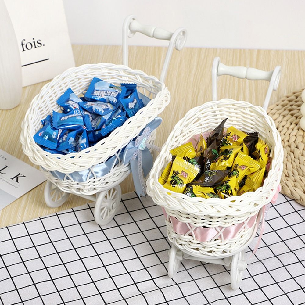 Hand-Woven Small Cart 2 Styles Flower Fruit Storage Basket Flower Basket For Plant Home Wedding