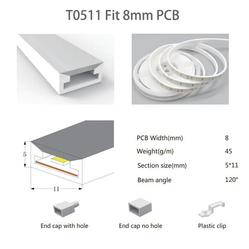 Tubo de cuerda de neón LED T0511/0513/0515, tira de luz Led flexible 5050, manguera de silicona de Gel de sílice para luces PCB WS2812 WS2815 de 8/10/12mm