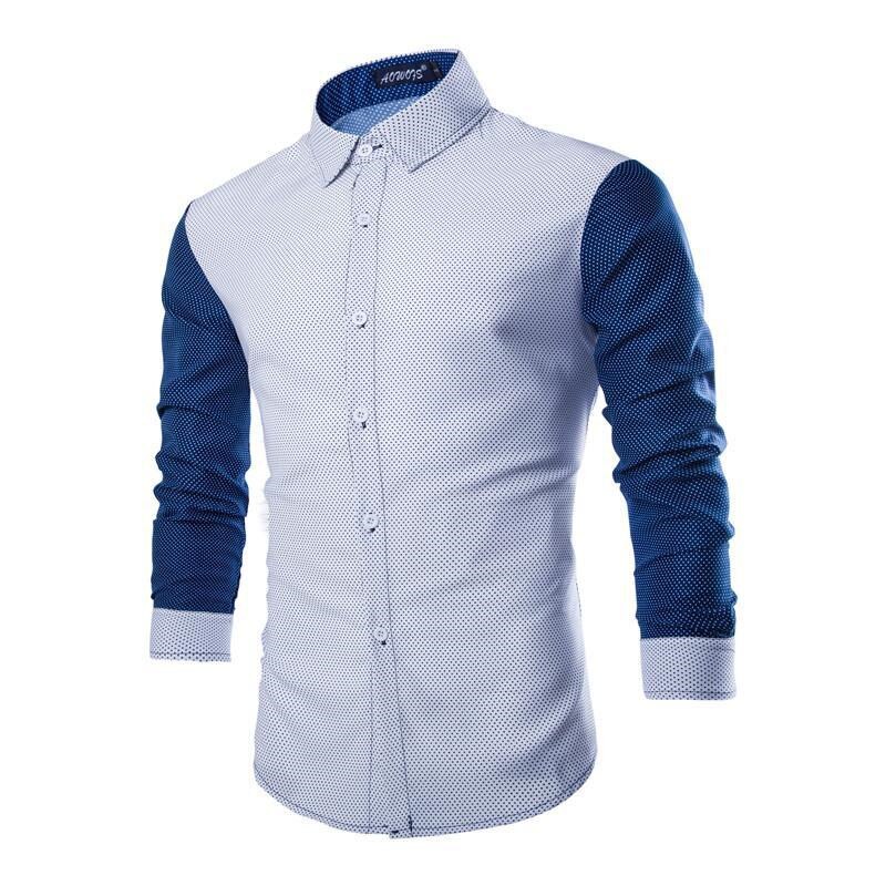 Patchwork à pois imprimé Chemise hommes nouvelle coupe mince à manches longues hommes robe chemises affaires décontracté Chemise Homme