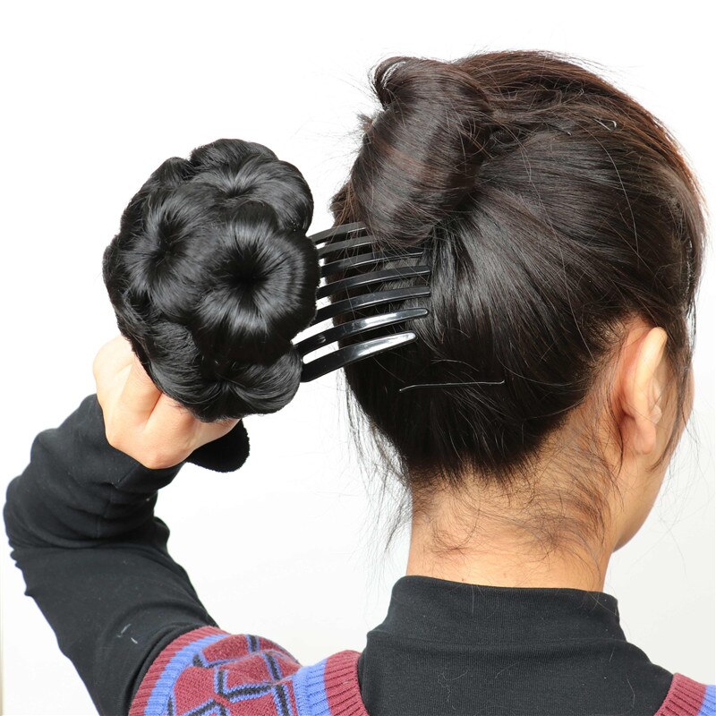 XINRAN Pelo Rizado Chignon moño Donut Clip en el pelo nueve flores pelo mujeres sintético de alta temperatura extensión de fibra Chignon