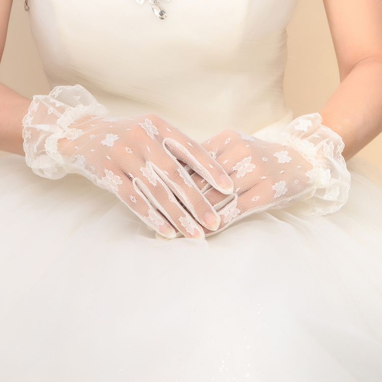 Guantes de encaje de color blanco/encaje de color marfil para mujer, longitud de la muñeca, para boda, dedo corto, accesorios de boda, guantes para de graduación, guantes para juegos de disfraces