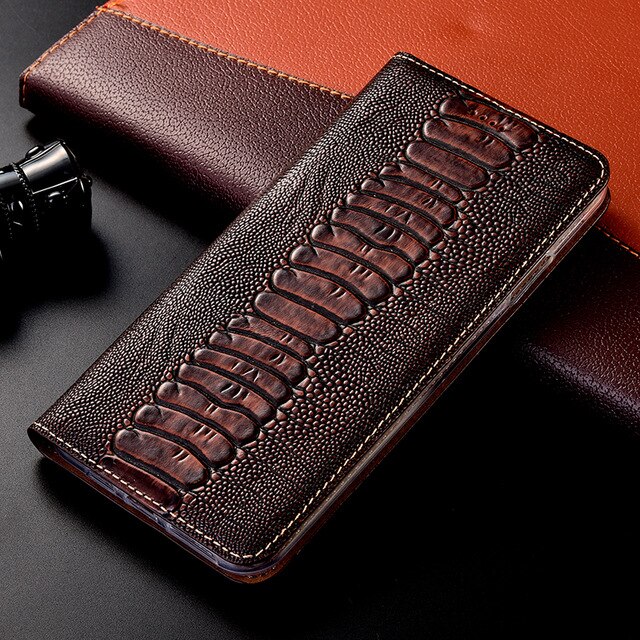 Ostrich texture natural leather holster case for ZTE AXON 11 5G/ZTE AXON 11 SE/Nubia Redmagic 5G/Nubia Play phone case card slot: ZTE AXON 11 SE / Coffee