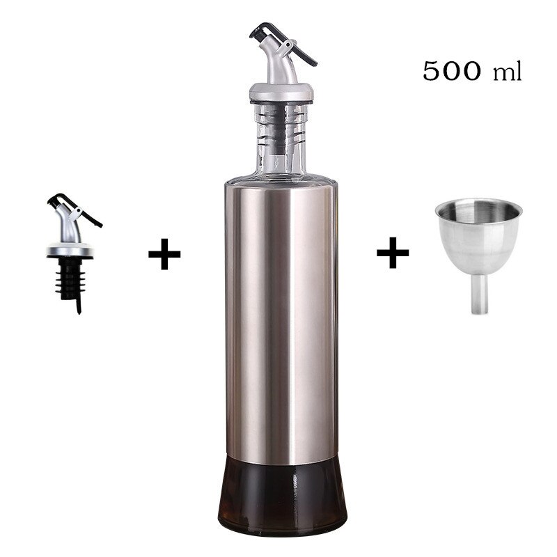 3 in 1 olivolja vinäger flaska rostfri behållare dispenser droppfri dubbla piper cruet flaska med tratt och munstycke: 500ml