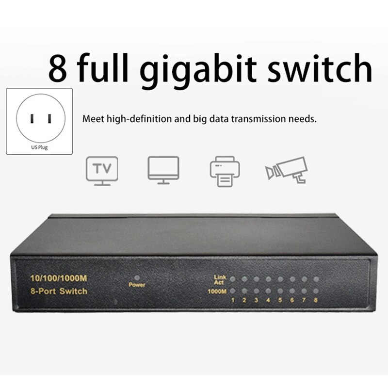 Ethernet Splitter 8-Port Gigabit Heat Dissipation Iron Shell Anti-Shielding Network Switch For PC Router