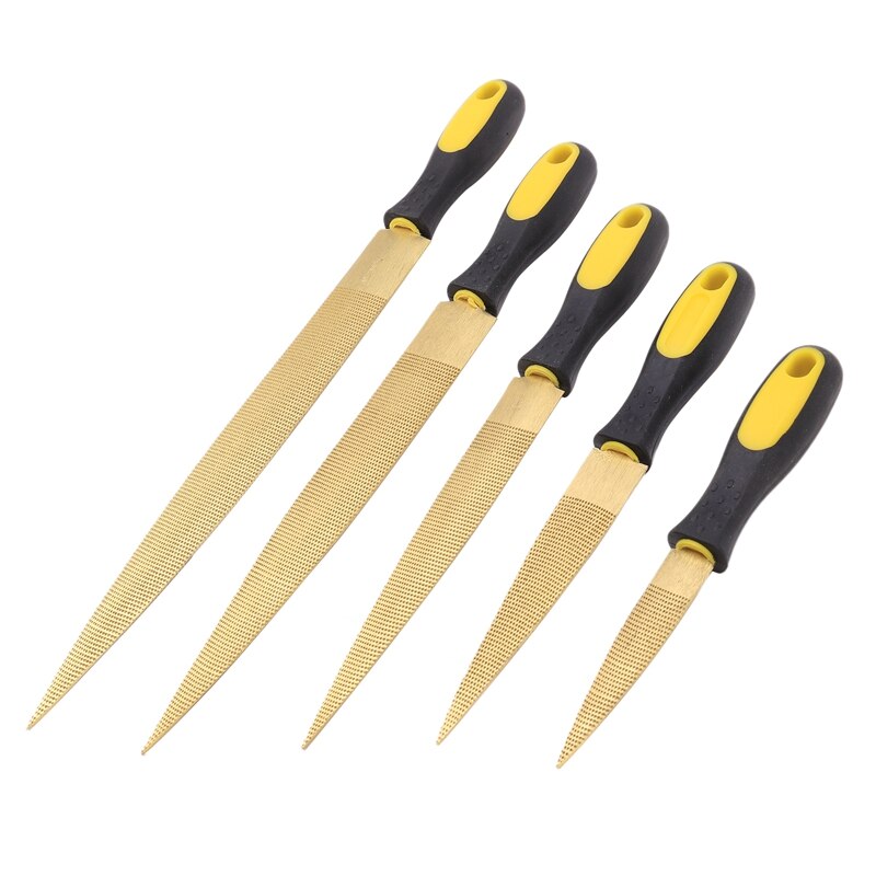 5Pcs Golden Tapered Hout Rasp Met Rubberen Handvat-Bastard Bestand Rasp Cut File Voor Houtsnijwerk (4/6/8/10/12 Inch)