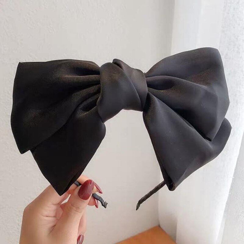 Mode Meisjes Haarbanden Big Bows Hair Lint Vrouwen Satijnen Haarband Paardenstaart Leuke Hoofdbanden Haar Accessoires Voor Dagelijks: Black