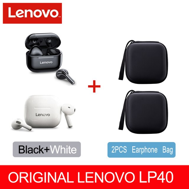 NEUE Original Lenovo LP40 TWS Drahtlose Kopfhörer Bluetooth 5,0 Dual Stereo Noise Reduktion Bass Touch Steuerung Lange Standby 300mAH: LP40 1 Wh 1 Bla 2 Ca