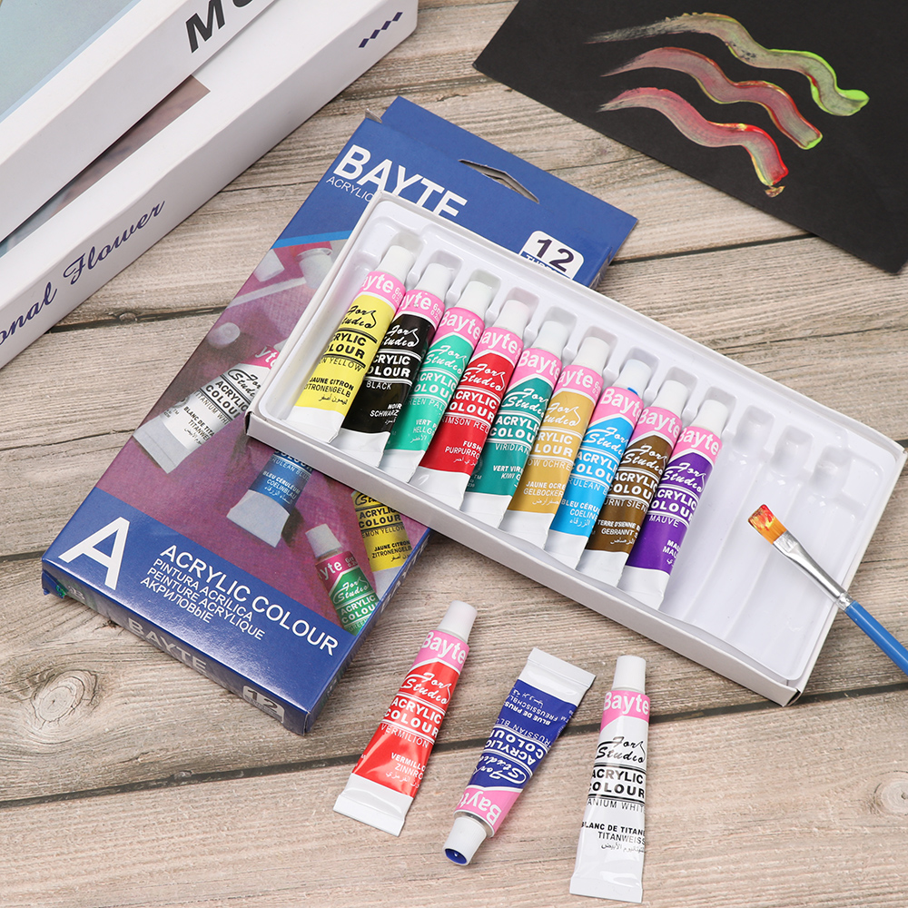 12 Kleuren Professionele Acryl Pigment Aquarel Verf Set Met Borstel Kunst Levert Voor Handgeschilderde Olieverf Baby