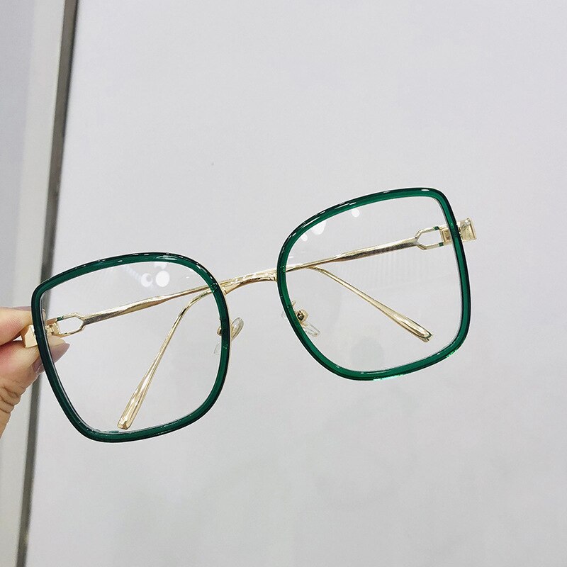 Metal Black Classic Square Clear Glasses Frame Women Men Anti Blue Light Glasses Clear Lens Optical Reading Eyeglasses: Green