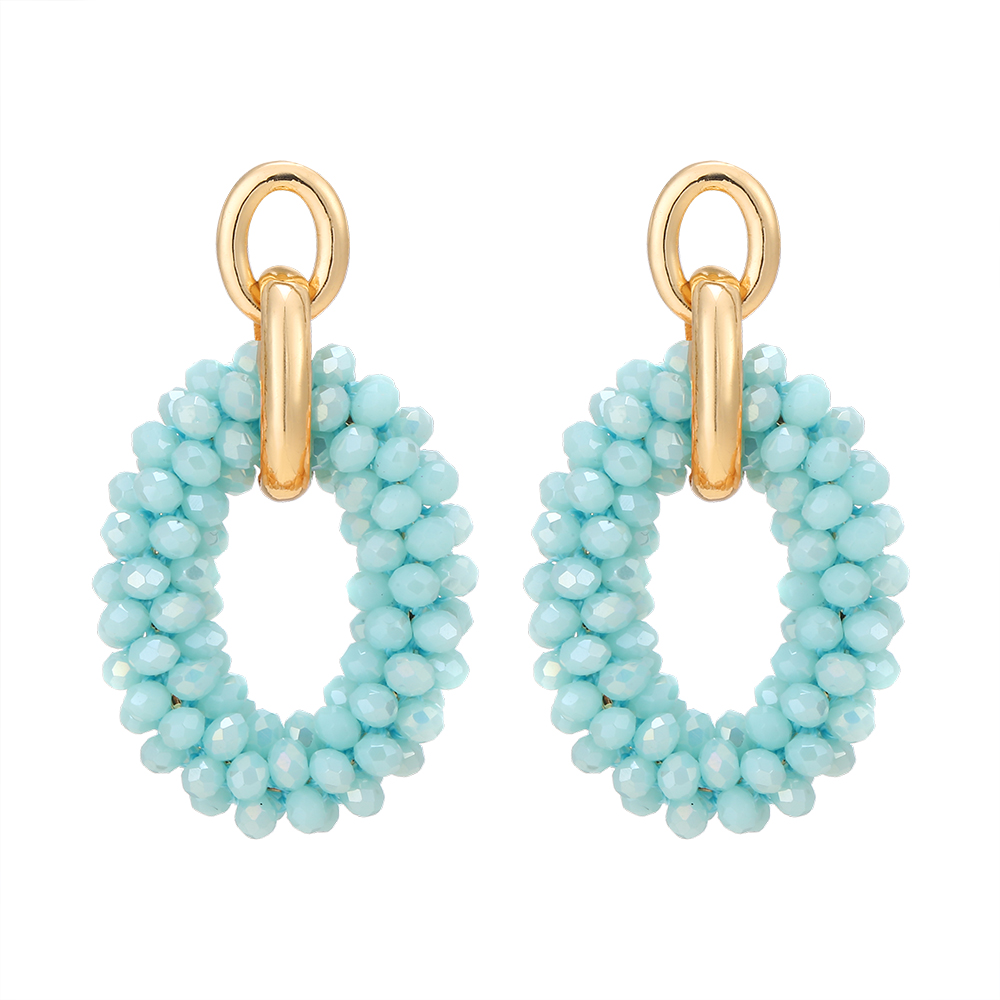 INKDEW pendientes de gota ovalados cadena oreja pendientes de cuentas de cristal hechos a mano para mujer joyería pendientes largos grandes joyería de EA070: cromo negro