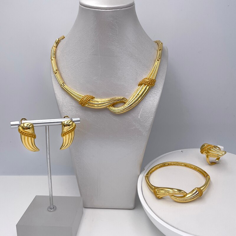 African Dubai Jewelry Sets For Women Necklace Earings Luxury Saudi Bride Gold Plated Jewelry Wedding Party
