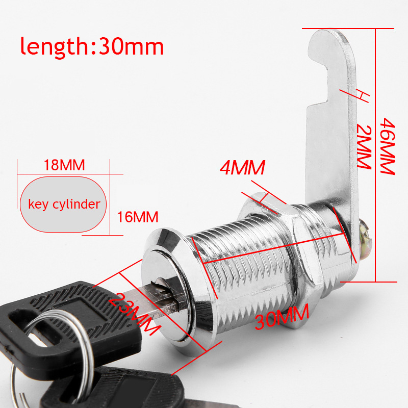 Klassisk sikkerhetslås metall sylinder skap skap kamlås med nøkler sikkerhetspostkasselås skuff 16mm/20mm/25mm/30mm: Hvit