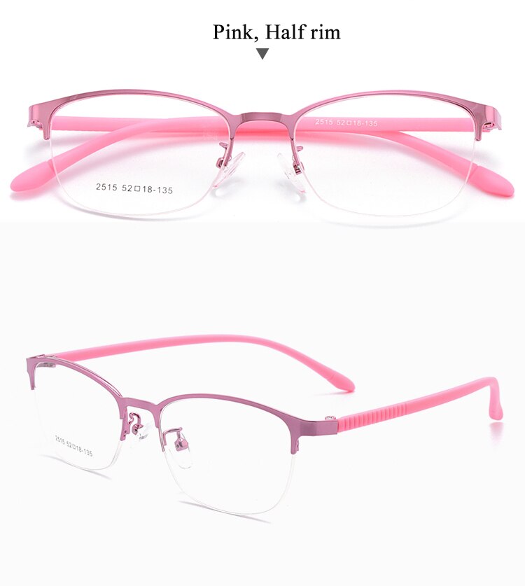BCLEAR Urltra-licht-Licht Frauen Titan Legierung Oval Voll Halb Rand Brille Rahmen Brillen Mit flexibel Beine IP Galvanik 2515: halb Rosa