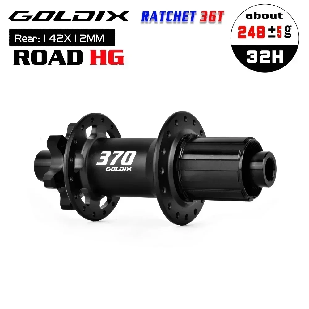 GOLDIX GDR370 ROAD Bicycle Hub 6-bolt Disc Brake Sealed Bearing J-Bend 28/32 Holes Ratchet 36T Hub for Shimano HG 11S SRAM XDR: Dark Grey