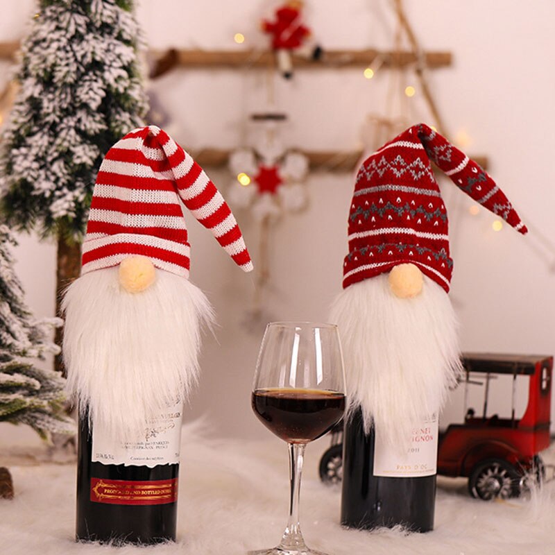 Topphatt jultomten flaskskydd juldekor vinflaskskydd navidad årsdekor jultomten stickad rödvinsflaska