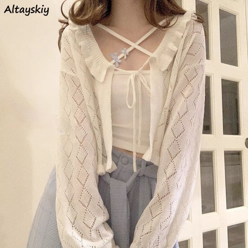 Chaquetas básicas de punto para mujer, prendas de vestir a prueba de sol, dulces, Retro, con cordones, estilo japonés, holgadas, que combinan con todo, de manga larga para estudiantes