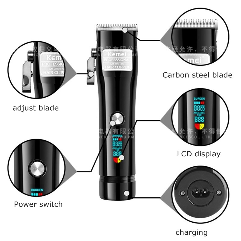 Original LCD display hairdressing cordless hair clipper pro li hair trimmer electric tapering haircut machine